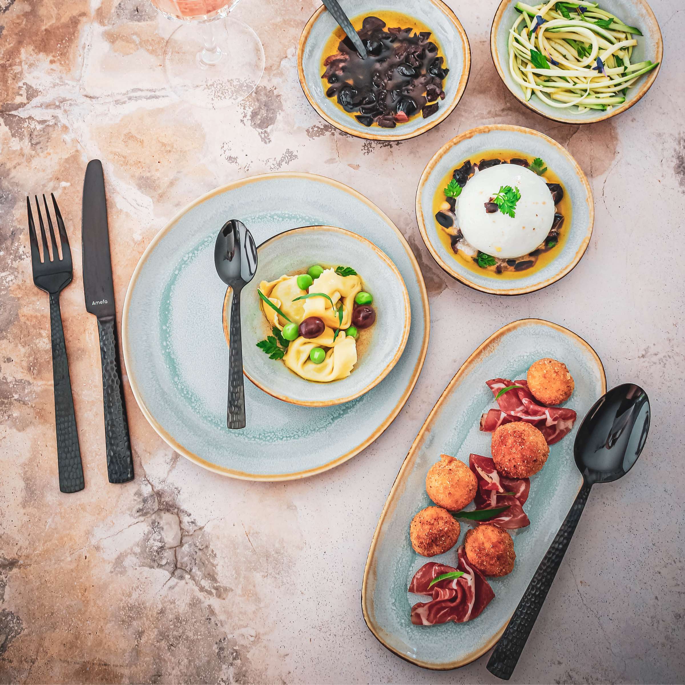 SHADOW AQUA Servierplatte klein blau,grau 6 Stück