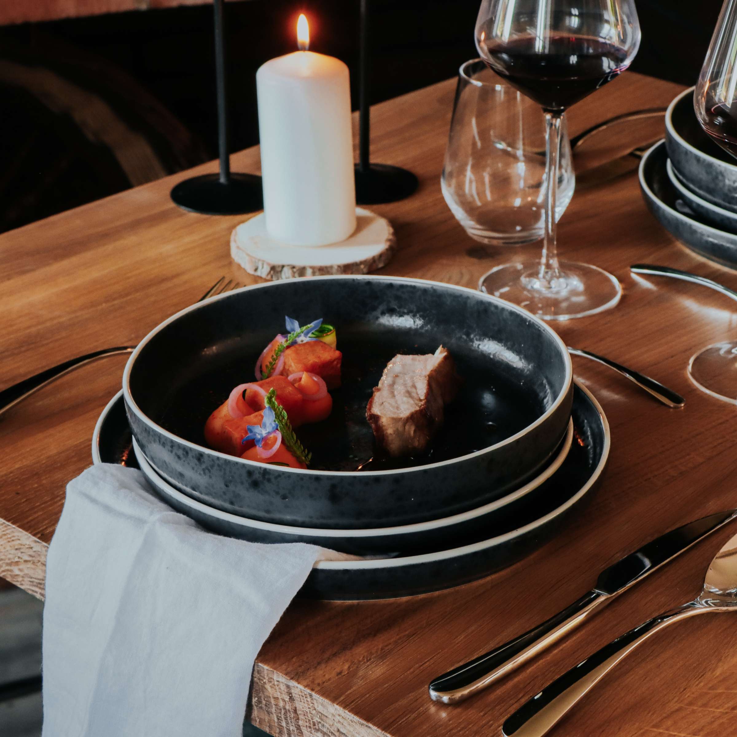 Aster Granite Dessertplatte schwarz,weiß 6 Stück